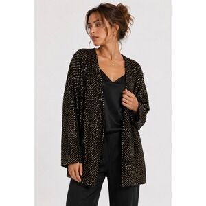 Black Gold Sequin Cardigan Women S Open‎ Front Holiday NYE Glam Showgirl Express